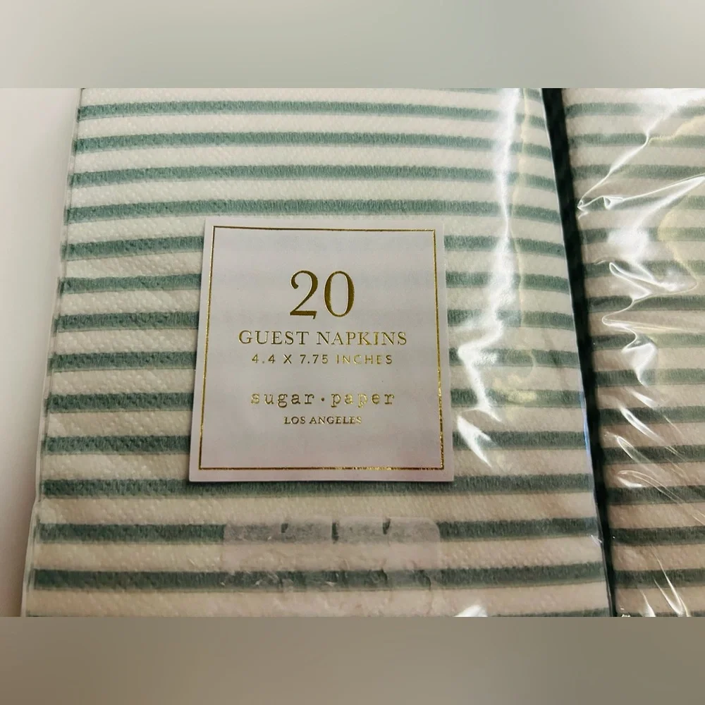 New 40 Sugar Paper Guest Napkins Green and White Stripes 4.4